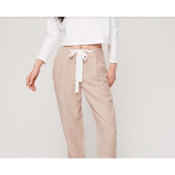 NWT Aritzia Wilfred ALLANWT PANT Ankle Cuff Drawstring Pant Size 12 Linen Blend - Picture 2 of 13